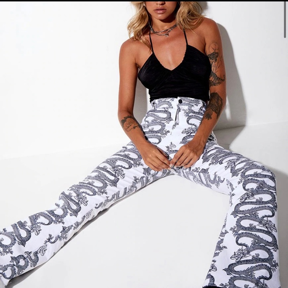 Motel Rocks Zoven Trousers in Dragon Rope White